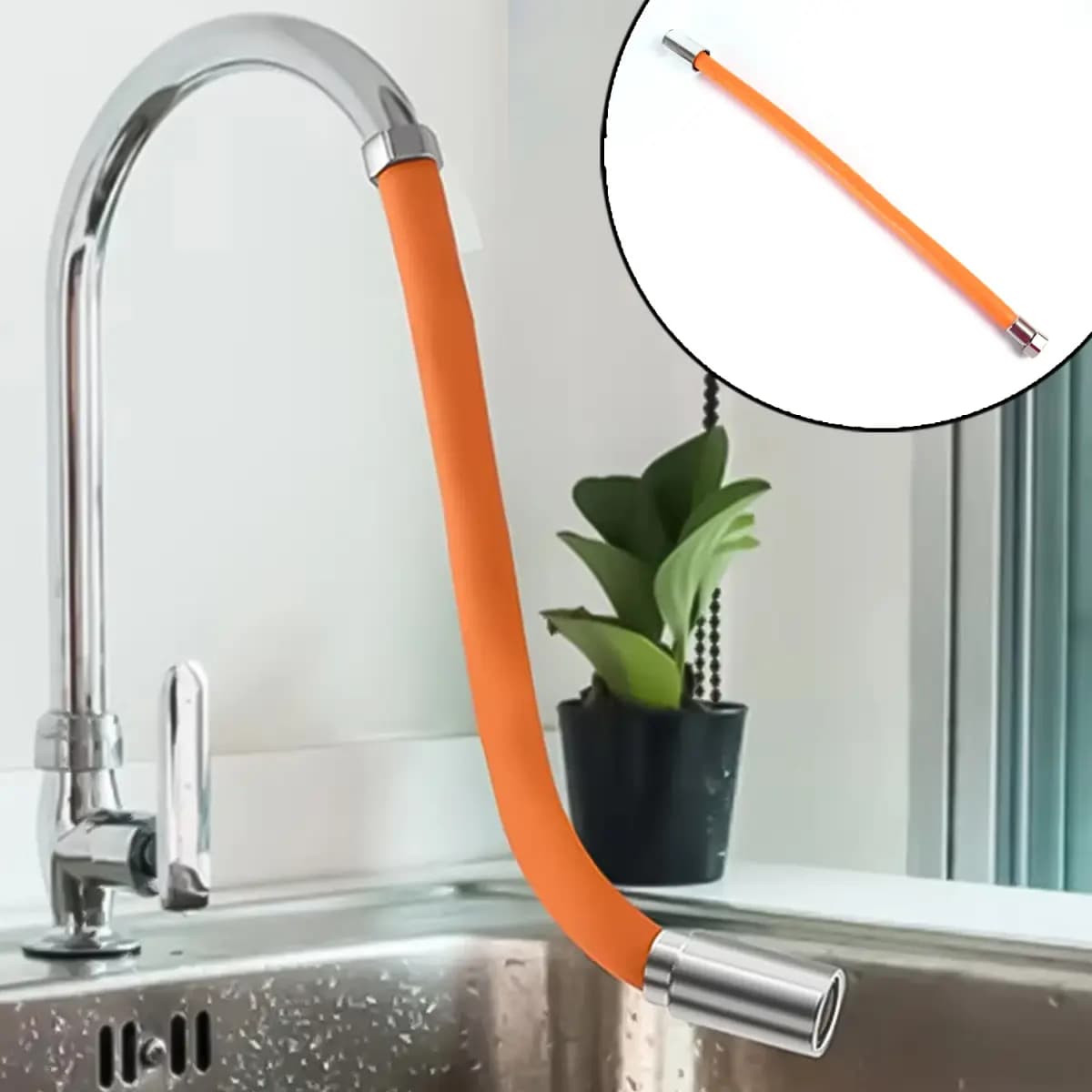 Faucet Extension Tube – Flexible 360° Stainless Steel Sink Hose, 11.8-55.1 Inch Adjustable – White ABS Plastic, Fits Most Standard Faucets